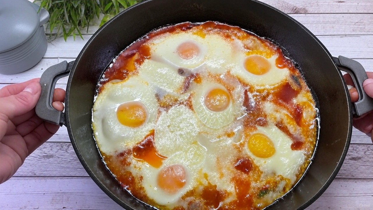 Gratinovaná vejce alla pomodoro s mozzarellou a česnekovou bagetkou – vynikající a sytý start dne