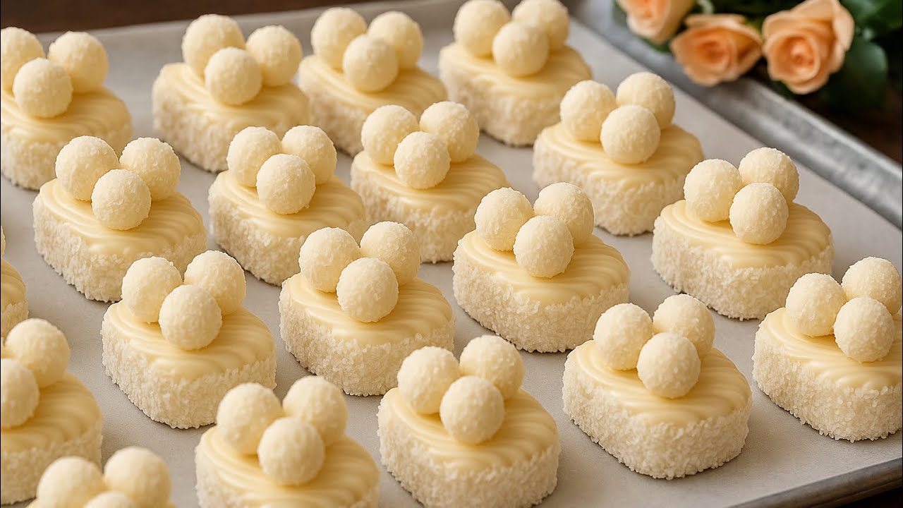 Kokosové dezertíky s bílou čokoládou a domácími mini Raffaello kuličkami