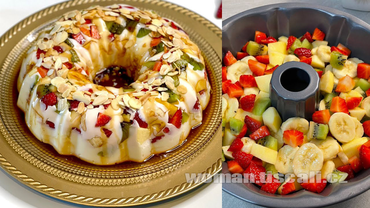 Famózní dezert, jehož příprava vám zabere 5 minut: Nakrájené ovoce se sušenkami zalijete pudinkovým krémem a máte pochoutku jako hrom !