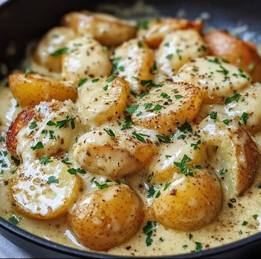 Brambory v krémové česnekové omáčce peču 2× týdně