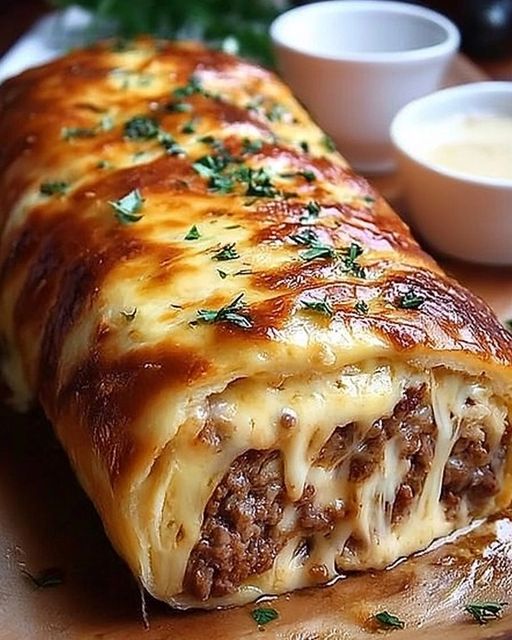 Sýrová rolka s 400 g mletého hovězího masa a 1 rolí listového těsta