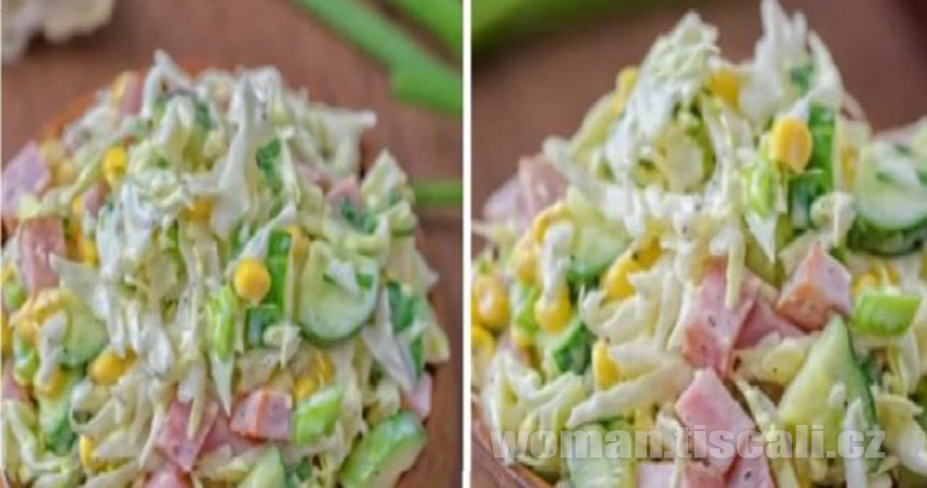 Labužnický salát pobláznil celou mou rodinu: 1 hlávka zelí, šunka, kukuřice a 5 minut přípravy !