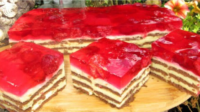 Lahodný a jednoduchý tvarohový koláč s malinami a želé – bez pečení