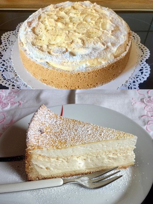 Tvarohový sněhový koláč s vanilkovým pudinkem, tak krémový a prostě lahodný