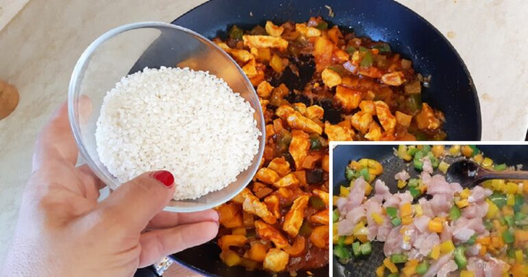 Rýže s kuřecím masem v jednom hrnci: Vše se vaří najednou, takže nemusíte ztrácet spoustu času mytím nádobí !