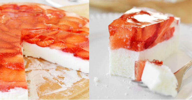 Studený, tvarohový koláč s jahodami, ideální na léto! MŇÁM !