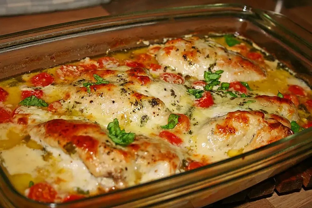 Mozzarella kuře v bazalkové smetanové omáčce: skutečná pochoutka