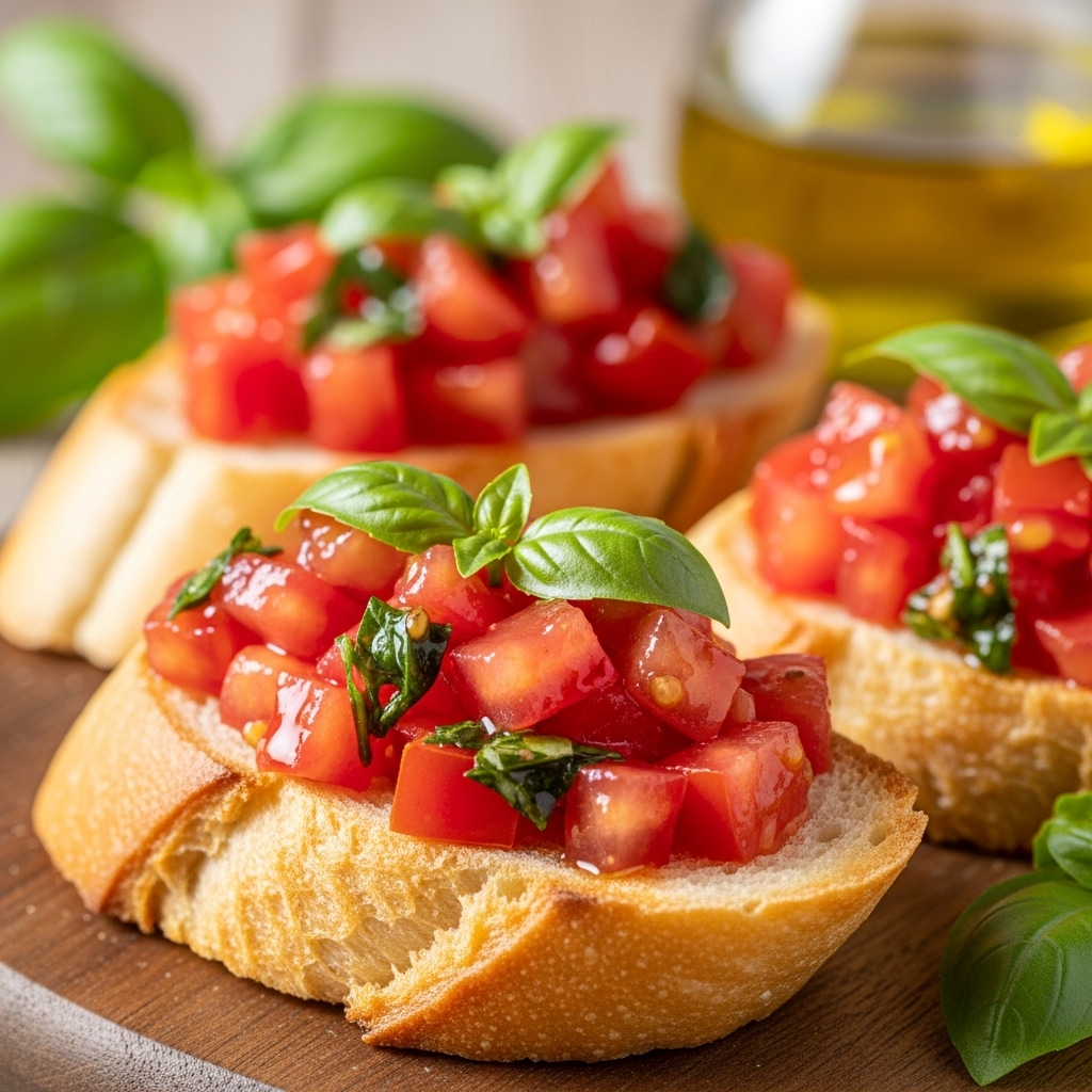 Bruschetta s rajčaty a bazalkou