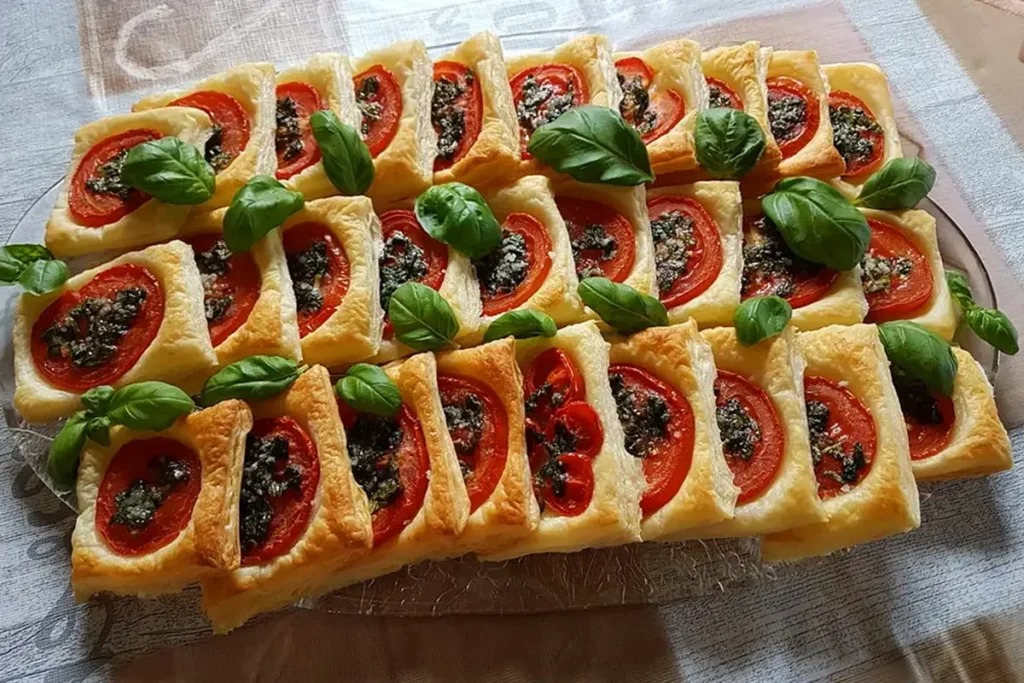 Recept na listové těsto s rajčaty ve čtvercích