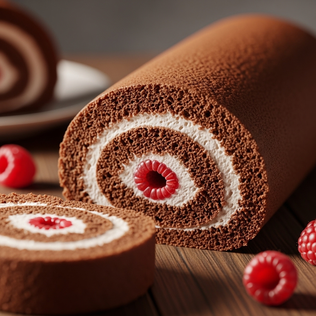 Čokoládová roláda s malinovou šlehačkou