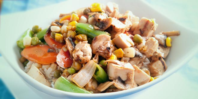 Kuřecí s kukuřicí, fazolkami, houbami a paprikou – Low-Carb