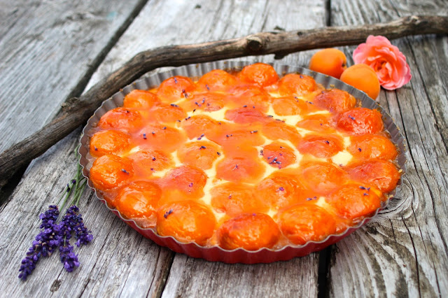 Letní meruňkovo-levandulový koláč se zakysanou smetanou