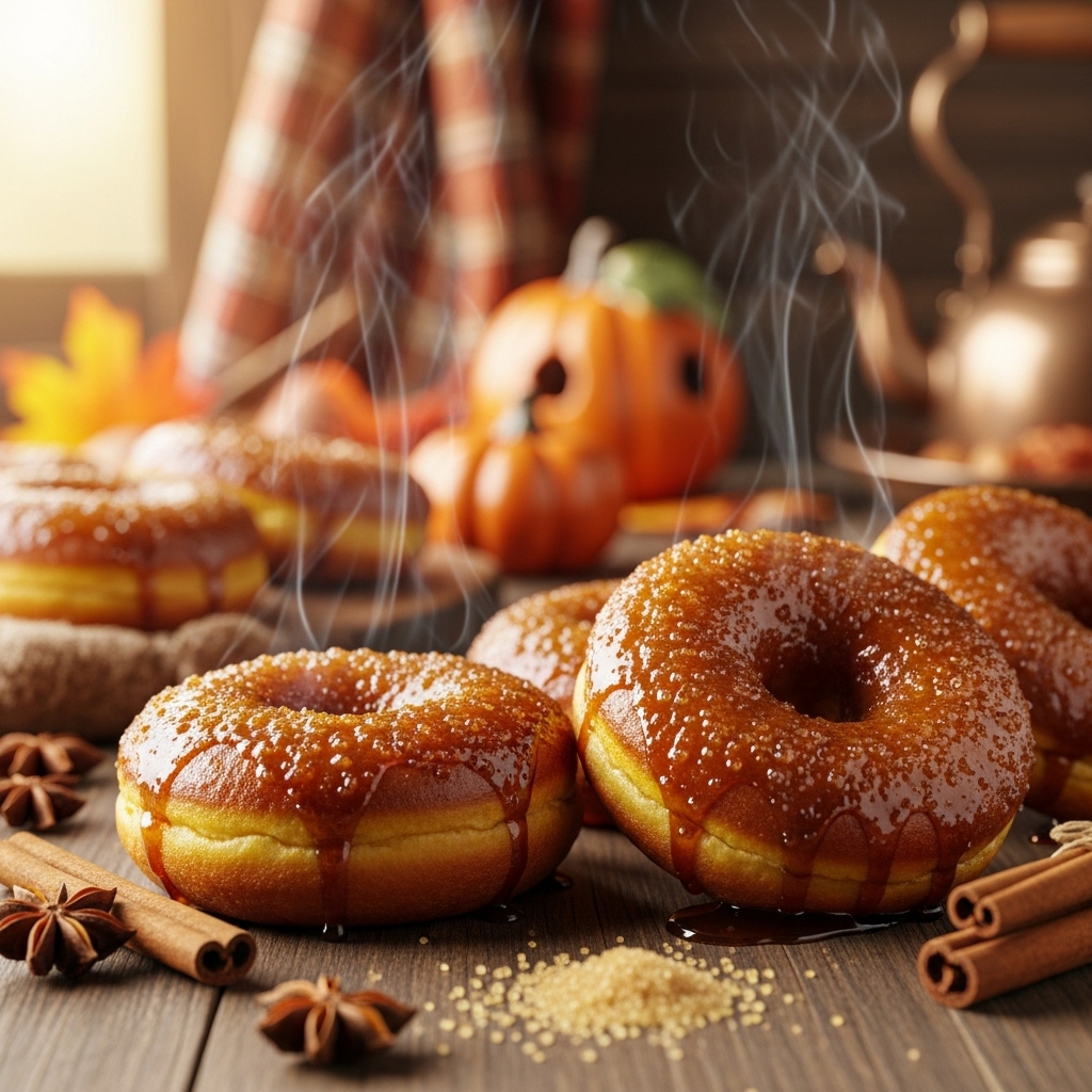 Dýňové koblihy s hnědým cukrem a melasovou polevou