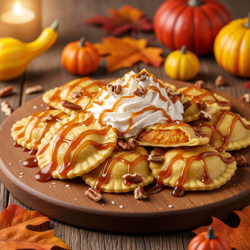 Dýňové ravioli se slanou karamelovou šlehačkou