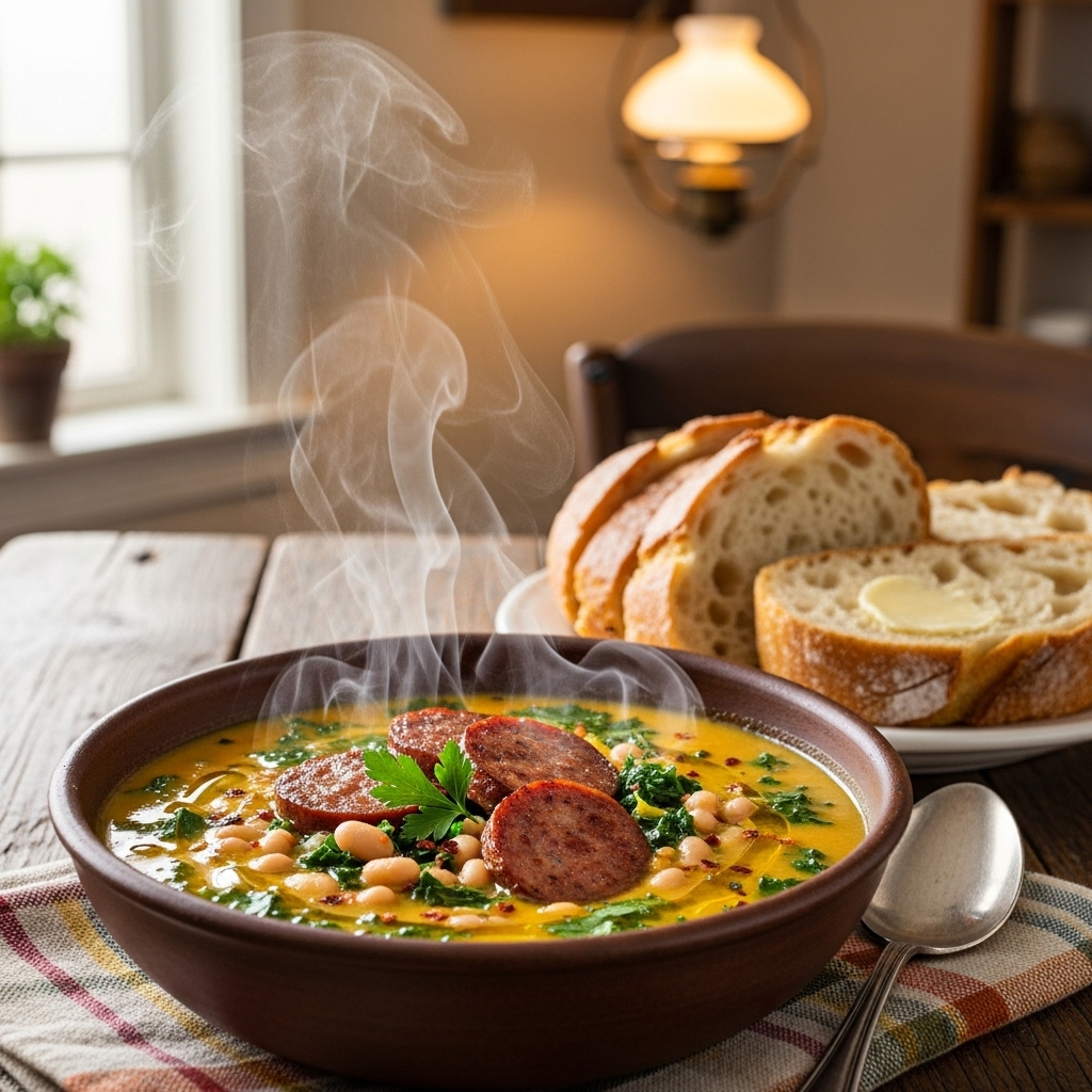 Dýňová polévka s fazolemi a kapustou