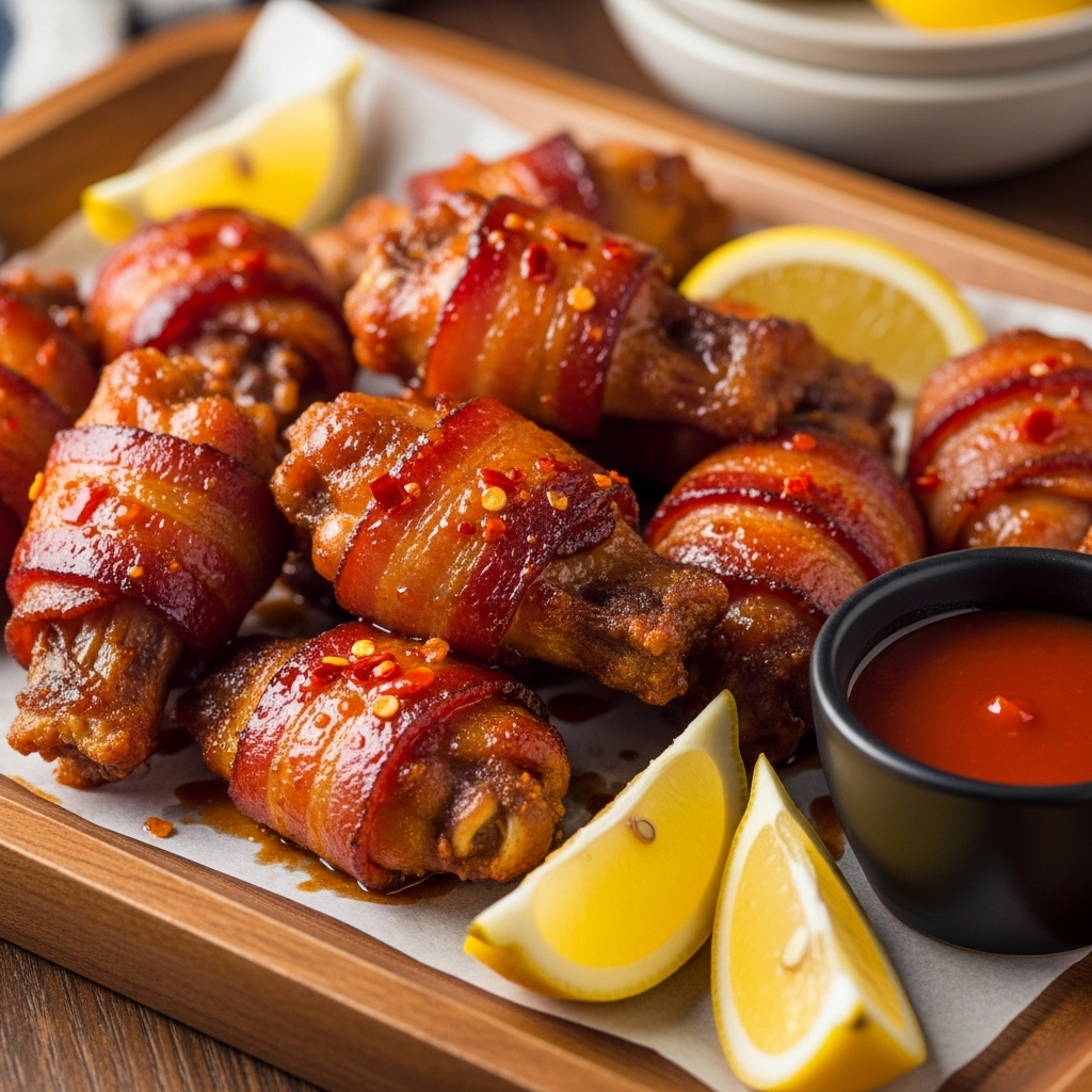 Kuřecí křidélka obalená slaninou