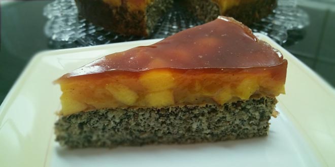 Broskvovo-maková bábovka s ovocnou polevou