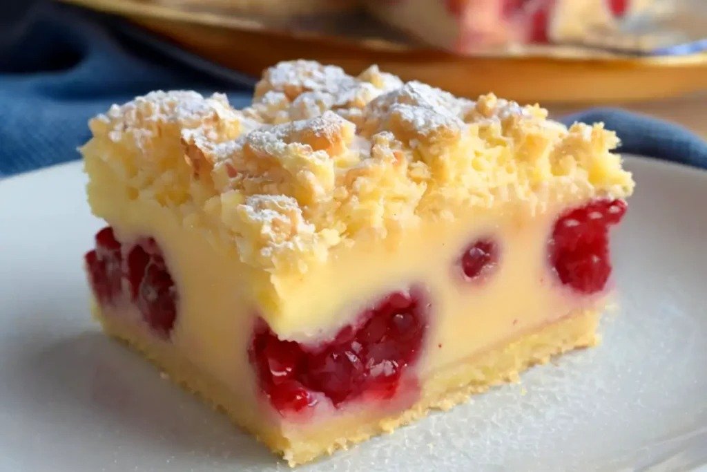 Třešňový koláč se streusely a vanilkovým pudinkem: Oblíbený recept