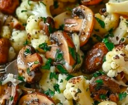 Blumenkohl Champignons Pfanne mit Knoblauch