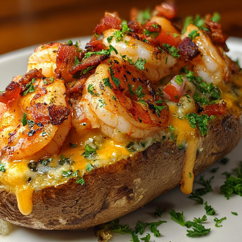 Herzhafte Loaded-Shrimp-Bacon Kartoffel