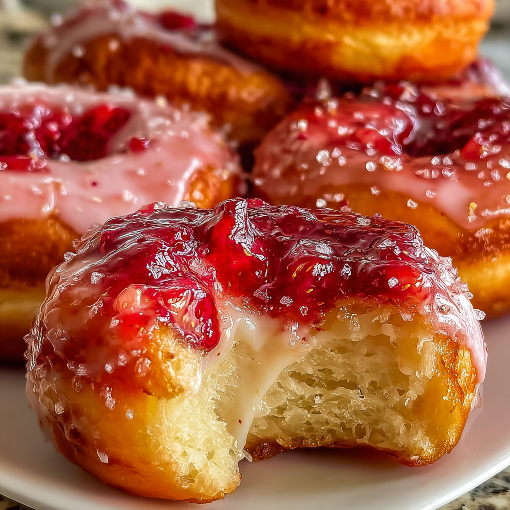 Donuty plněné tvarohem a jahodami