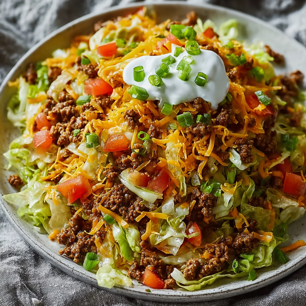 Mletý hovězí taco se zelím na pánvi – kořeněné a plné zeleniny