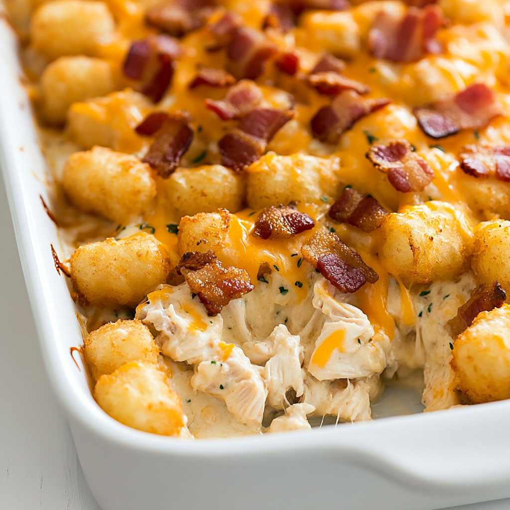 Hähnchen-Bacon-Ranch-Tater-Tot-Auflauf – Das ultimative Wohlfühlessen!