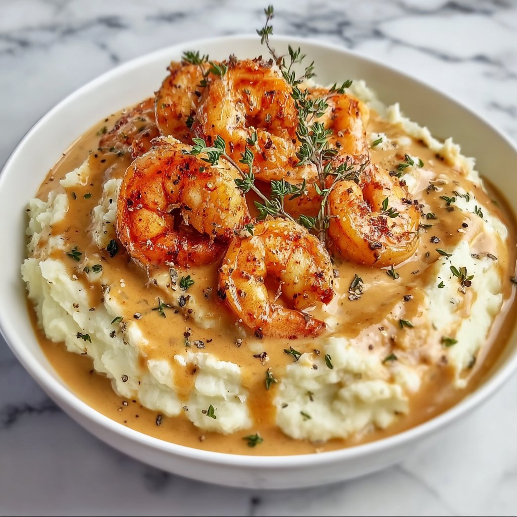 Krémové brambory s česnekovými krevetami