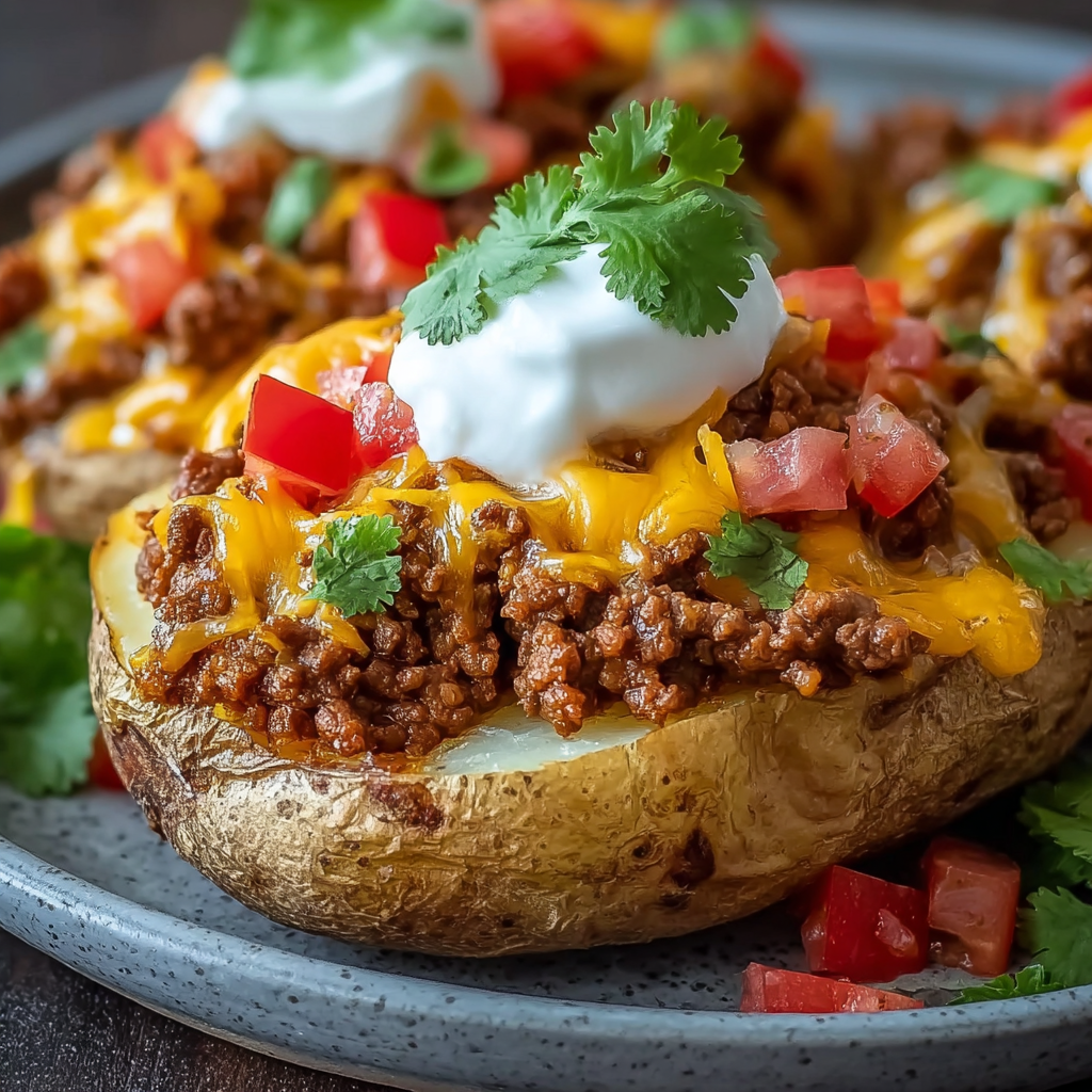 Tortilly plněné pečené brambory ve stylu taco