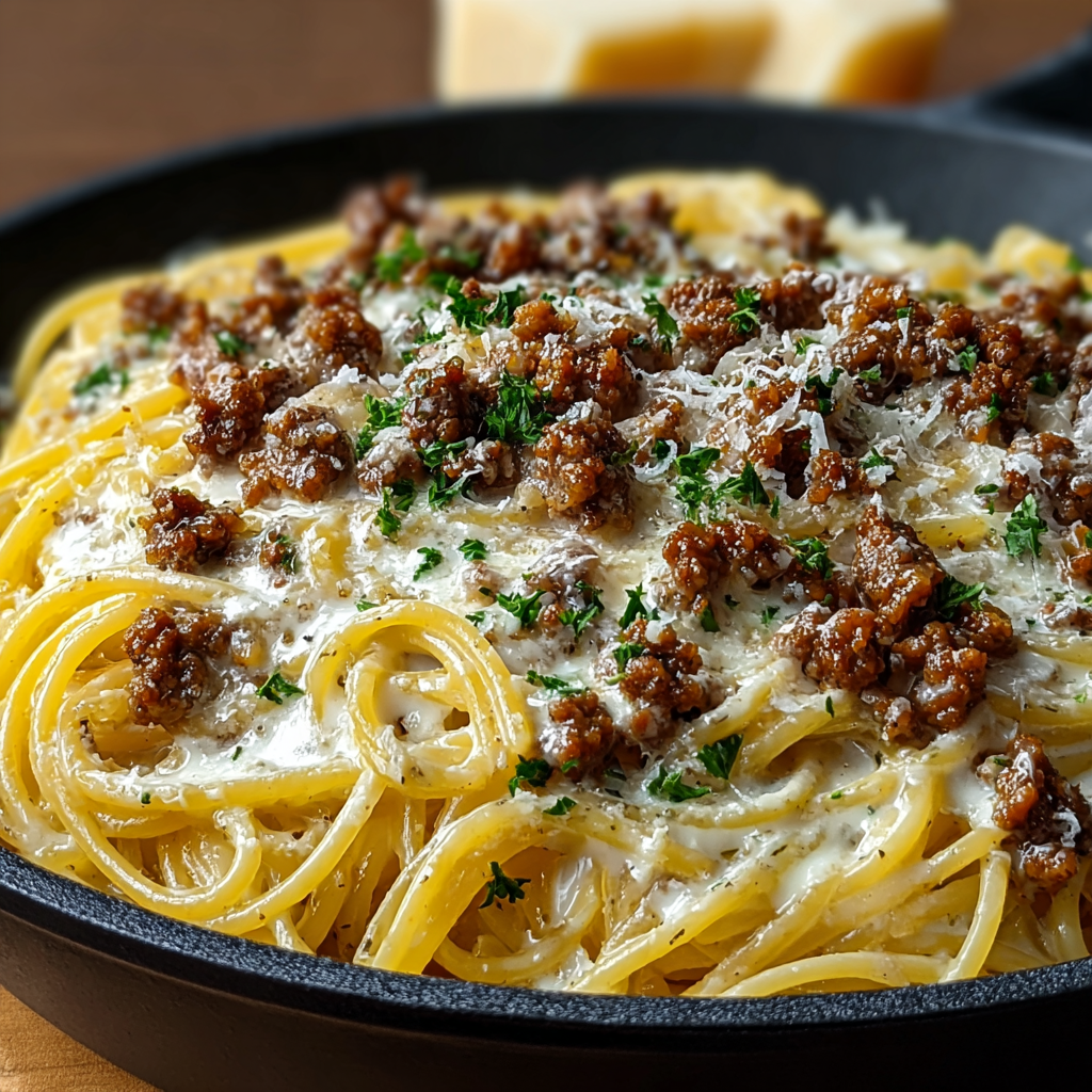 Linguine s česnekovým máslem a hovězím masem
