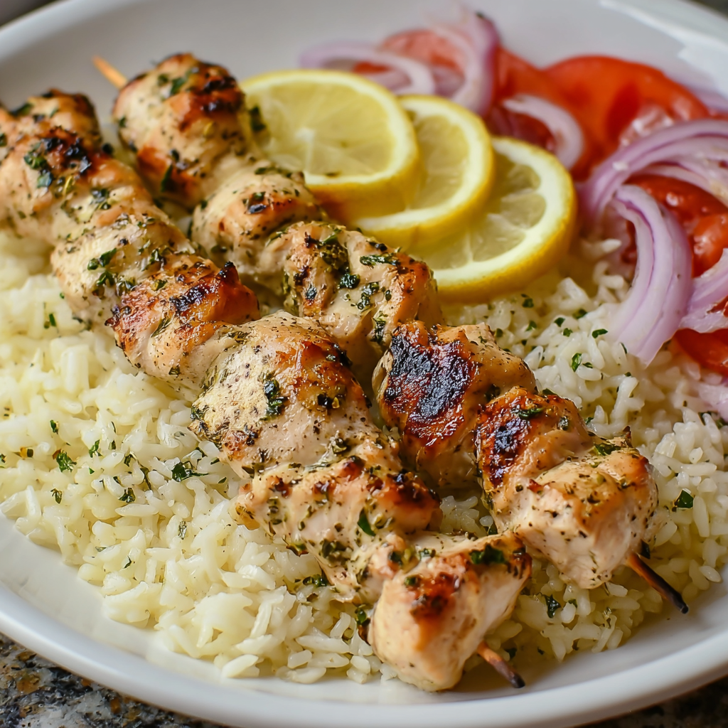 Kuřecí souvlaki s citronovou rýží