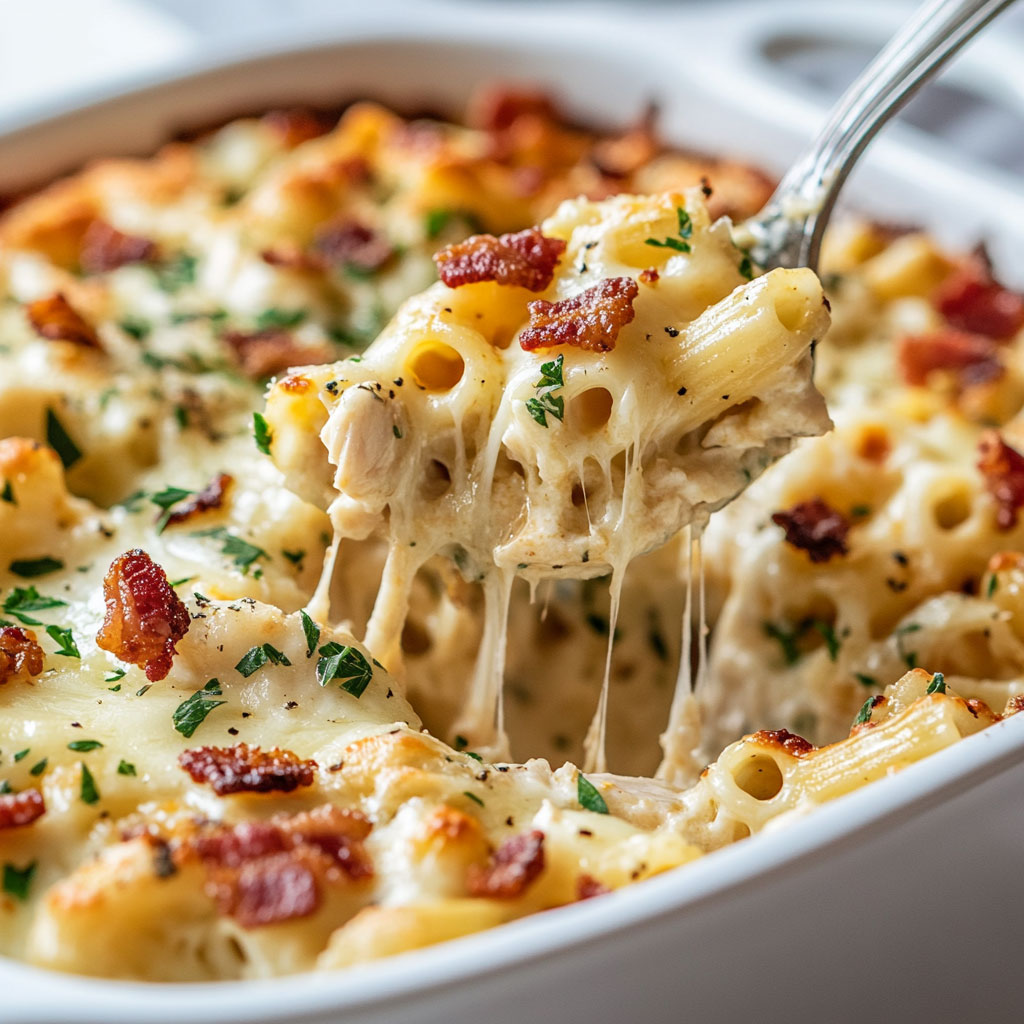 Käsiger Chicken-Bacon-Ranch-Nudelauflauf