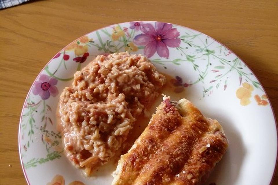 Überbackene lauch-schinken röllchen