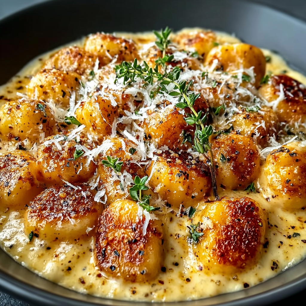 Podzimní dýňové gnocchi s karamelizovanou cibulkou a smetanovou omáčkou