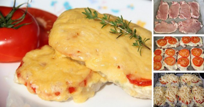 Schweineschnitzel mit Käse, Sahne und Tomaten aus dem Backofen