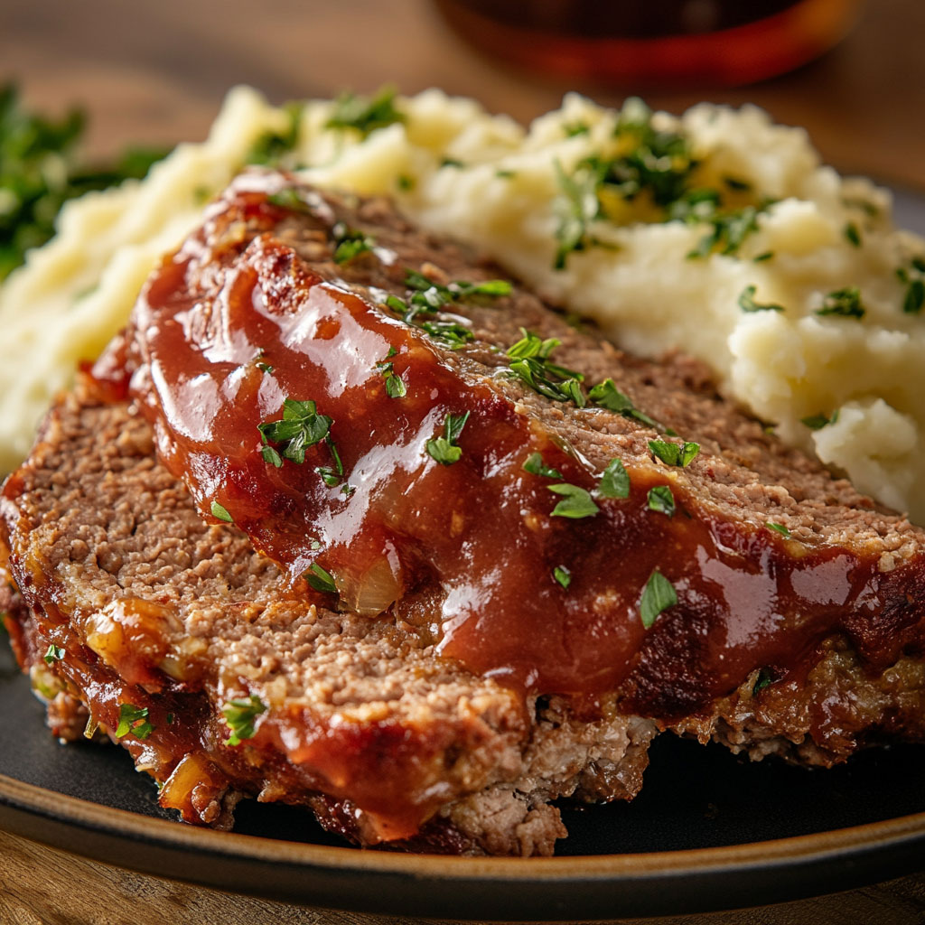 Klassischer Hackbraten mit cremigem Kartoffelpüree