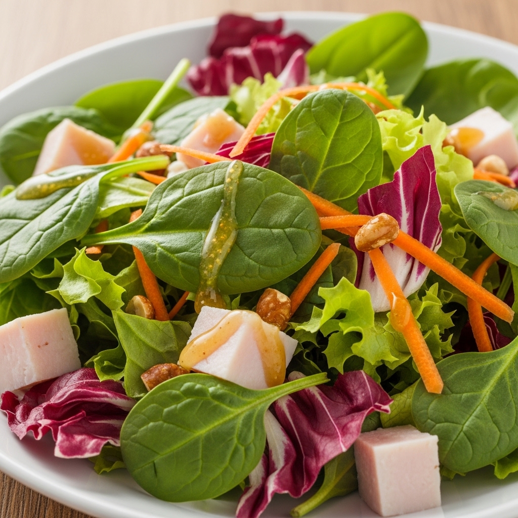 Špenátový salát s medovo-hořčičnou zálivkou