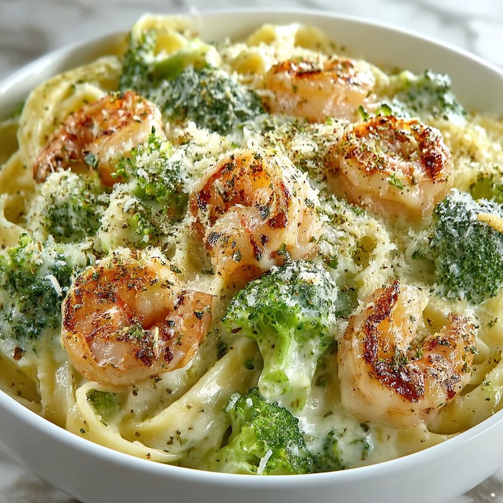 Fettuccine Alfredo s krevetami a brokolicí