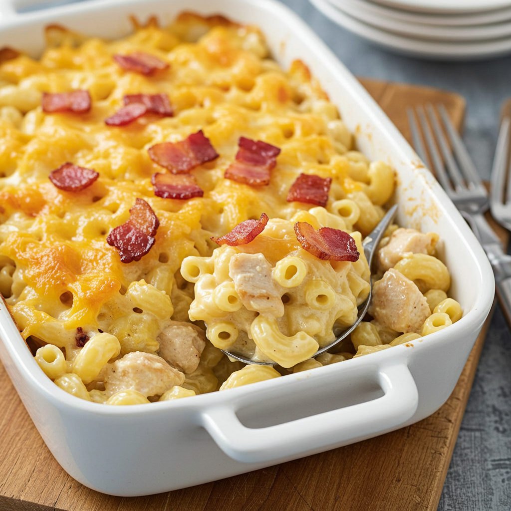 Mac and Cheese se slaninou a kuřecím masem