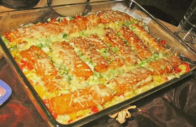 Zapékané špagety s rybími prsty