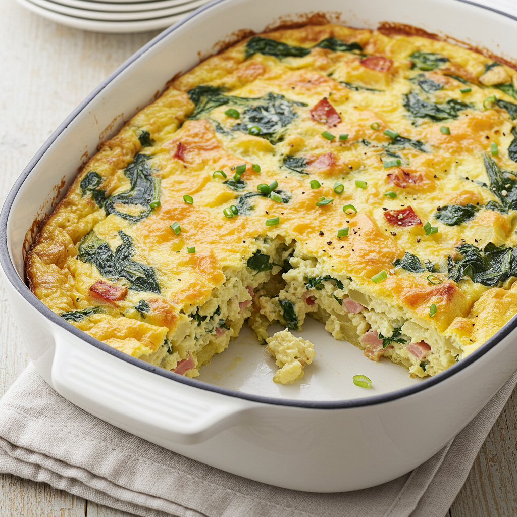 Zapečené brambory se špenátem a vejcem