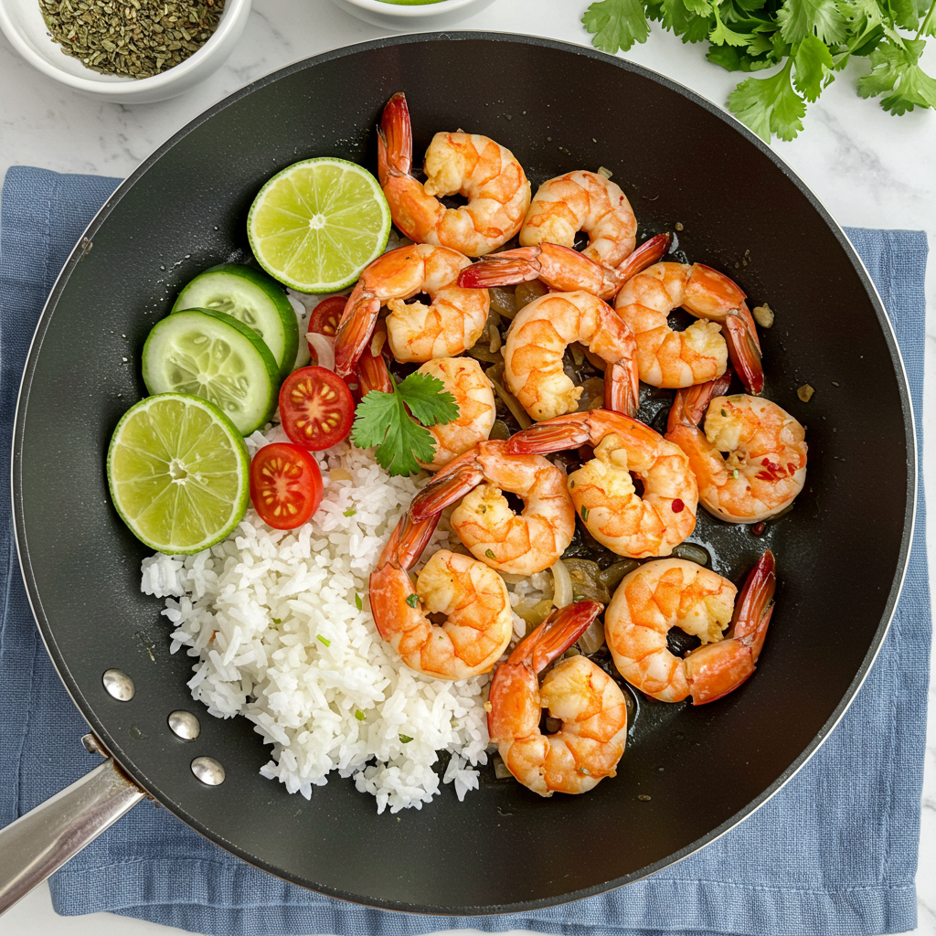 Smažené krevety na pánvi