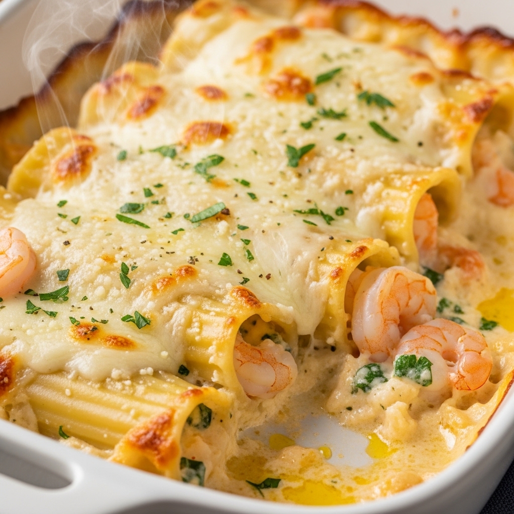 Tři-sýrové manikotti s krevetami