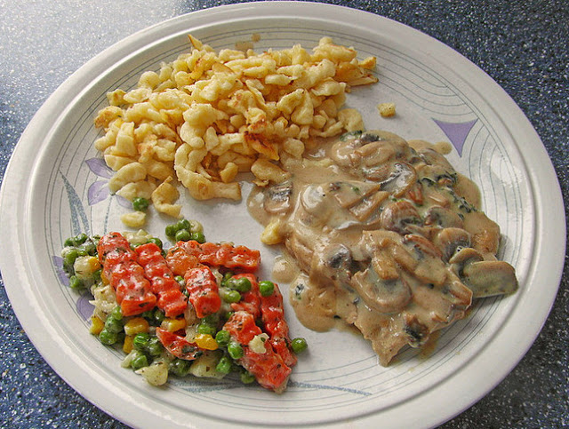 Smetanový řízek s houbami