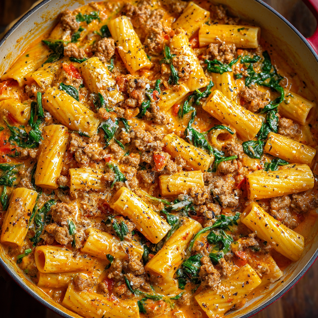 Krémové klobásové rigatoni