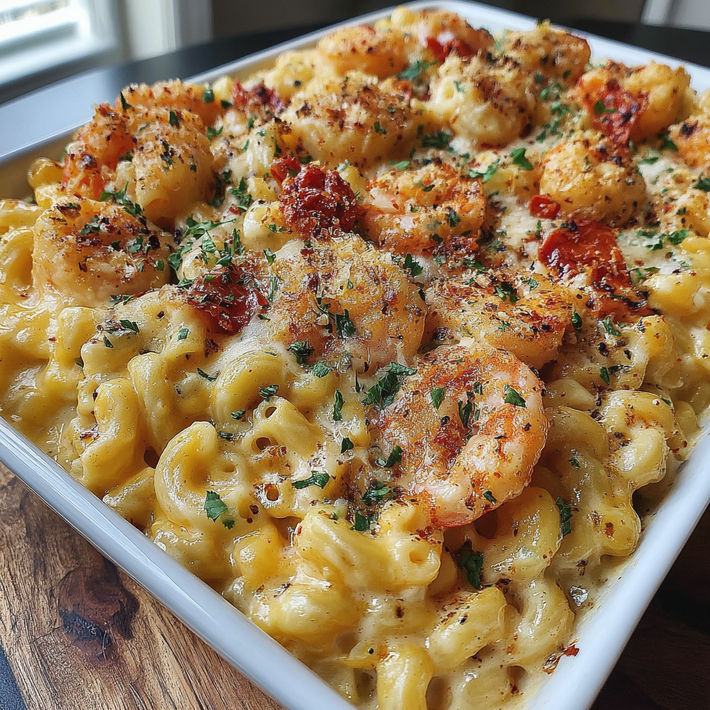 Zapečené mořské plody s makarony a sýrem