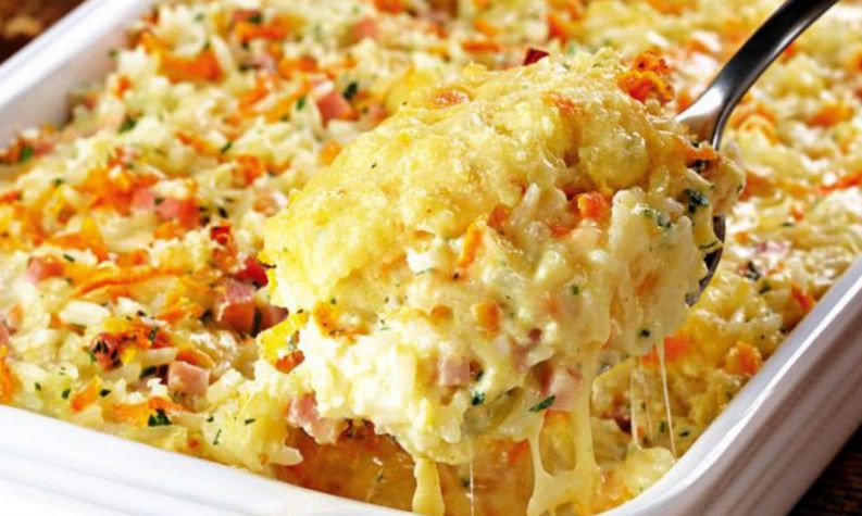 Pečená rýže se šunkou a sýrem