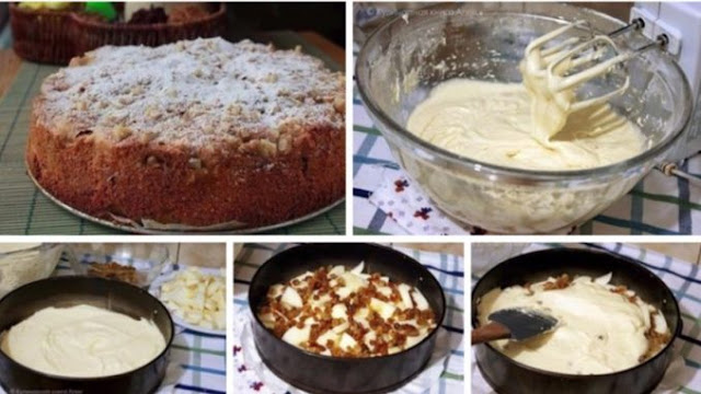 Jablečný koláč se zakysanou smetanou a rozinkami