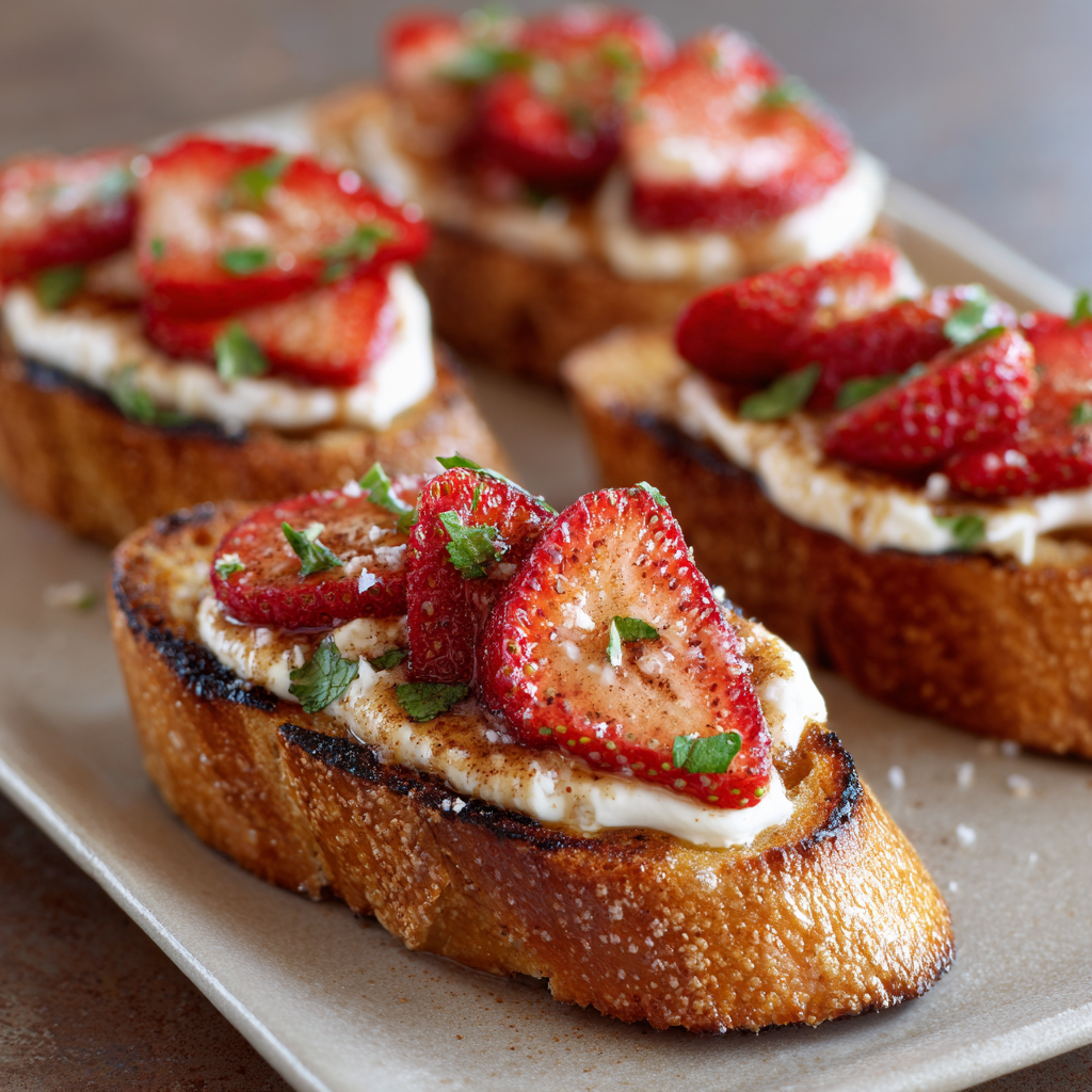 Grilovaná skořicová jahodová bruschetta s mascarpone