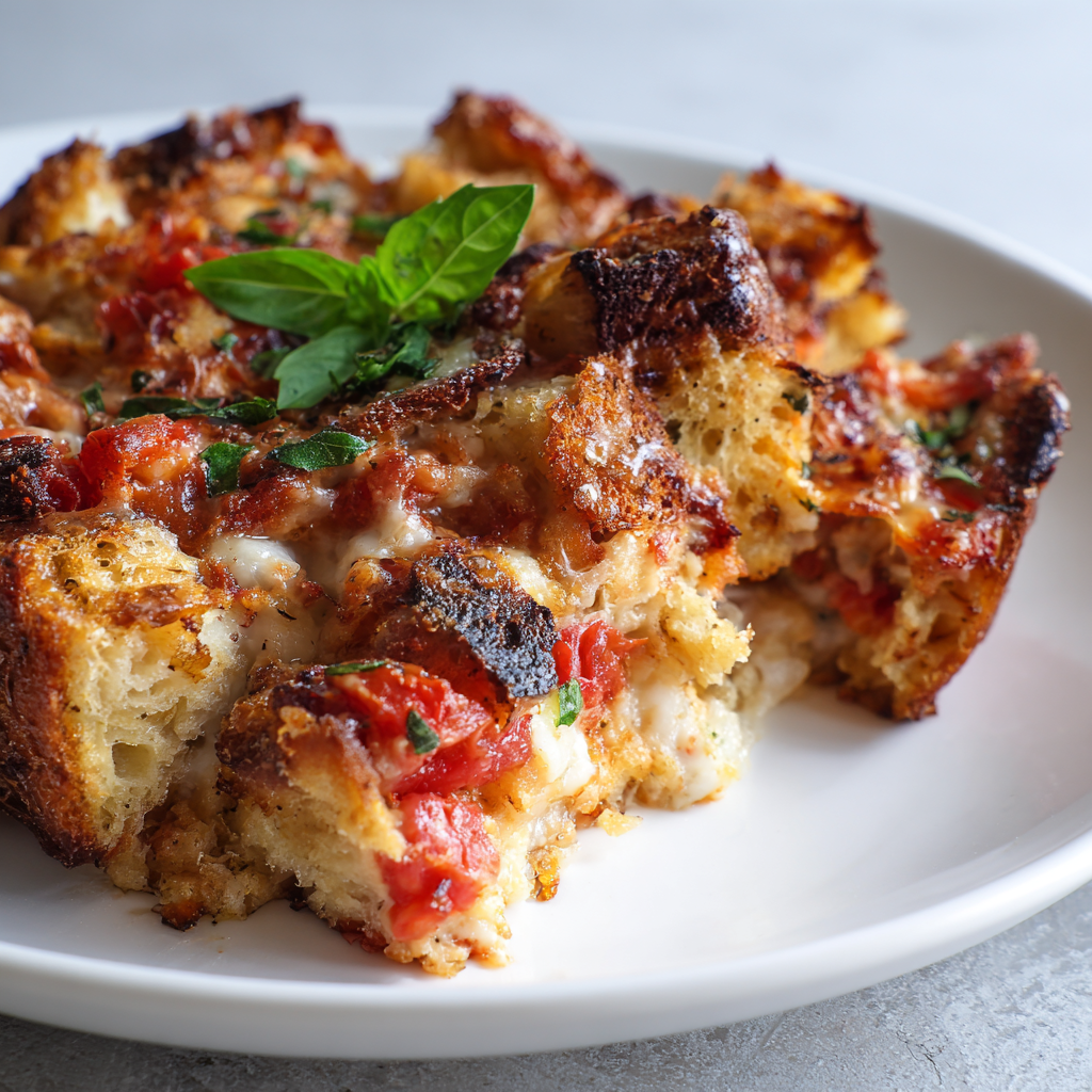 Chutný rajčatový chlebový nákyp